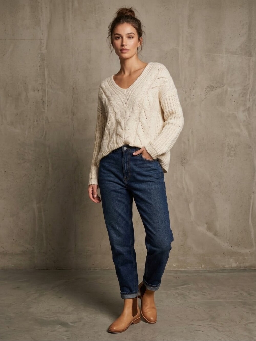 Anthropologie Ramona Sweater Cream Ivory Cable Knit Crossover V-Neck Size S